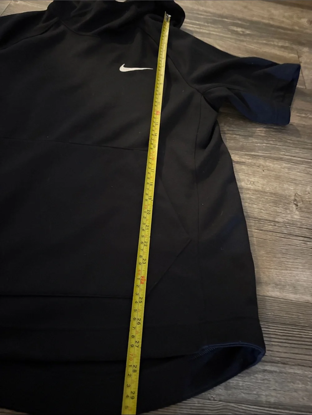 Nike Black Short-Sleeve Crewneck Hoodie with White Swoosh